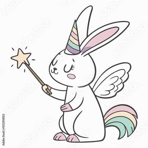 Shy Bunny with holding a paintbrush, set in a charming Unicorn Dreams theme – Unicorn Dreams color vector art