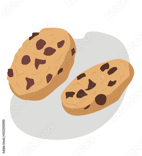  cookies with chocolate crisps. Bitten, broken, cookie crumbs.