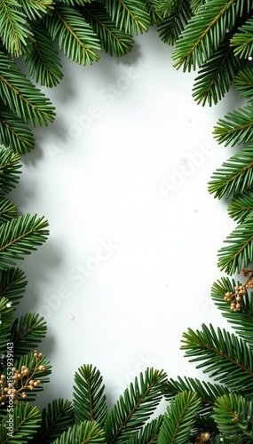 Luxurious green fir branches frame, festive Xmas pattern , graphic, winter