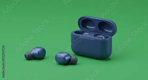 Modern Navy Blue Wireless Earbuds and Charging Case
