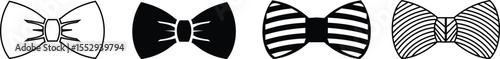 Elegant black Bows icon set in Different Styles for Gift Wrapping and Decorations. Fashion and elegance concept. realistic look accessory formal occasions, events or dressing up in style flat Design.