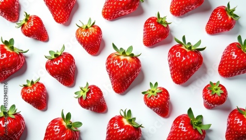 Sweet strawberry pattern, ripe red berries on white background, image, fabric