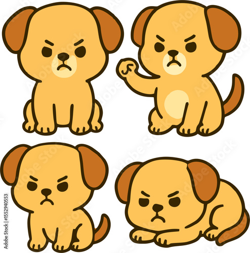 cute cartoon angry dog characters in different poses with expressive faces for kids vector animal illustration