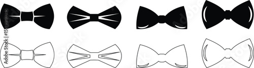 Elegant black Bows icon set in Different Styles for Gift Wrapping and Decorations. Fashion and elegance concept. realistic look accessory formal occasions, events or dressing up in style flat Design.