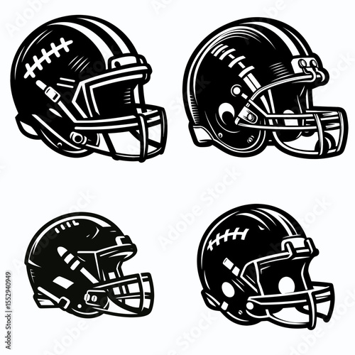 Football helmet. Sports Game Athlete Fitness Exercise Equipment Clipart Line Art Vector Illustration. Headgear for gridiron protection gear activity safety.