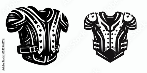 Football shoulder pad. Sports Game Athlete Fitness Exercise Equipment Clipart Line Art Vector Illustration. Defensive gear for gridiron protective torso collision sport.