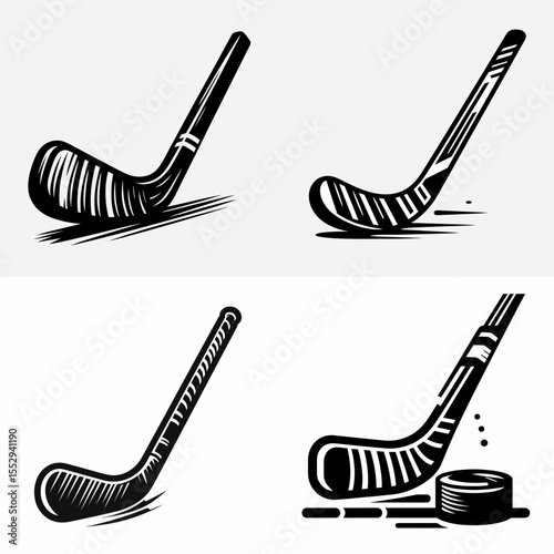 Hockey stick. Sports Game Athlete Fitness Exercise Equipment Clipart Line Art Vector Illustration. Ice rink play gear a tool for striking the puck in competition.