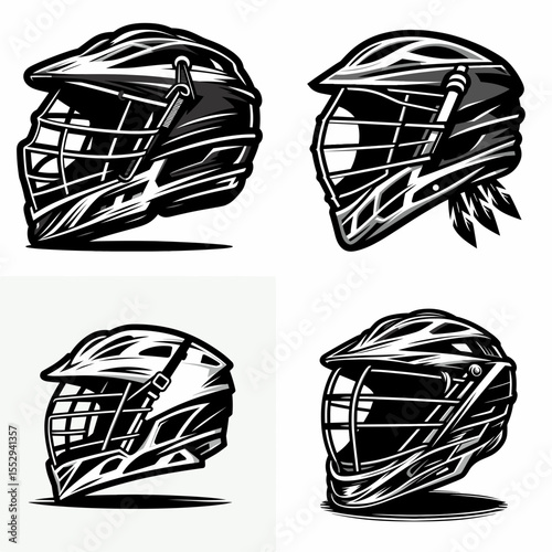 Lacrosse helmet. Sports Game Athlete Fitness Exercise Equipment Clipart Line Art Vector Illustration. Protective headgear for lacrosse field sport dome cover.