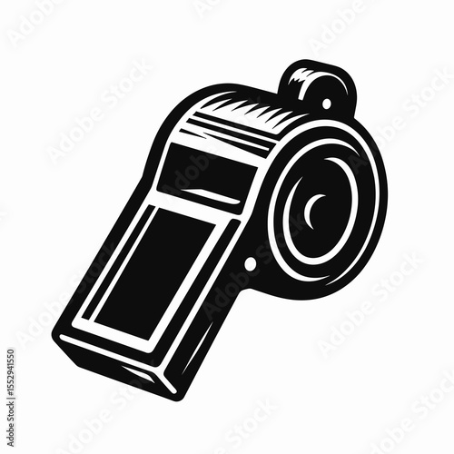 Referee whistle. Sports Game Athlete Fitness Exercise Equipment Clipart Line Art Vector Illustration. Umpire signal device loud peep for sport action officiation tool.