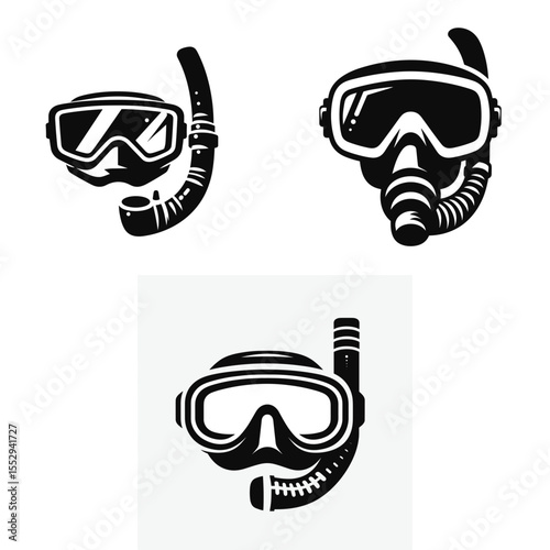 Snorkel mask. Sports Game Athlete Fitness Exercise Equipment Clipart Line Art Vector Illustration. Diving face covering gear for aqua adventure water sport.
