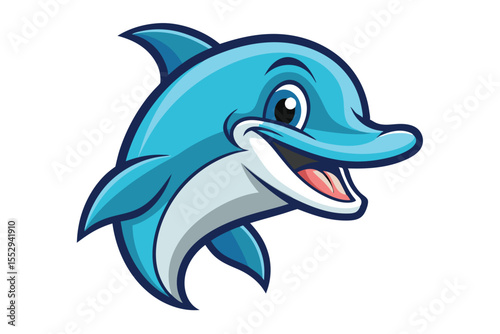 Cheerful cartoon dolphin showcases a big smile, highlighting the playful sea creature's charm