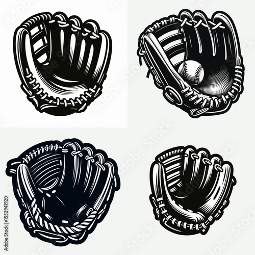 Softball glove. Sports Game Athlete Fitness Exercise Equipment Clipart Line Art Vector Illustration. Fielder handwear for catching a ball during competition.