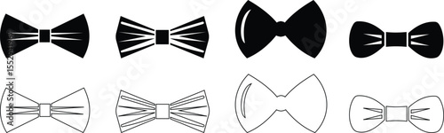 Elegant black Bows icon set in Different Styles for Gift Wrapping and Decorations. Fashion and elegance concept. realistic look accessory formal occasions, events or dressing up in style flat Design.