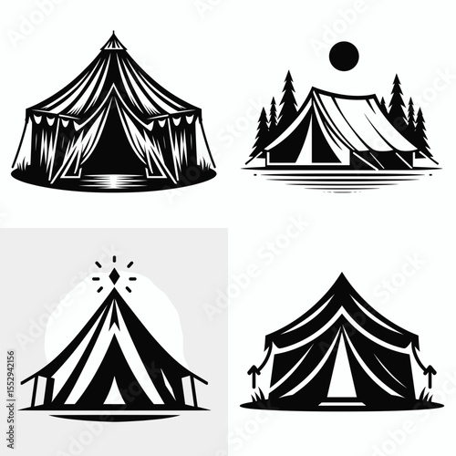 Tent. Sports Game Athlete Fitness Exercise Equipment Clipart Line Art Vector Illustration. Portable shelter for outdoor adventure camping gear and backyard recreation.