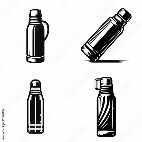 Thermos bottle. Sports Game Athlete Fitness Exercise Equipment Clipart Line Art Vector Illustration. Insulated flask for keeping liquid warm suitable outdoor activity.