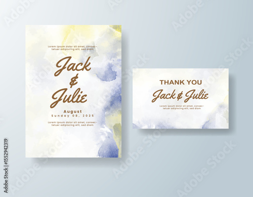 Wedding invitation with abstract splash watercolor