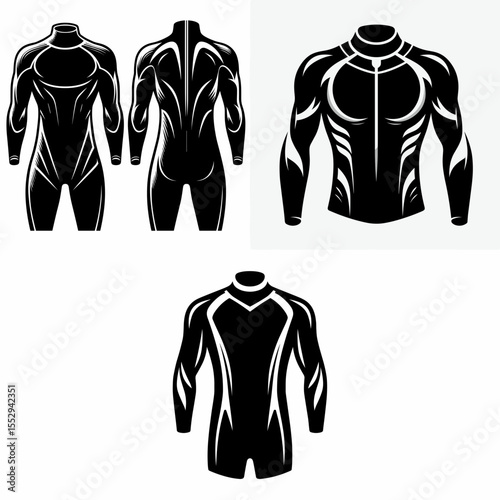 Wetsuit. Sports Game Athlete Fitness Exercise Equipment Clipart Line Art Vector Illustration. Neoprene garment for water sport diving surfing and open activity.