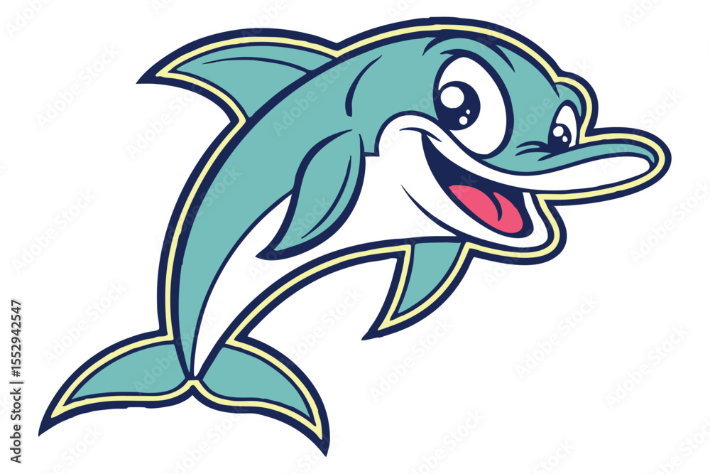 Obraz premium Adorable cartoon dolphin with wide smile and big eyes seems very happy and cheerful