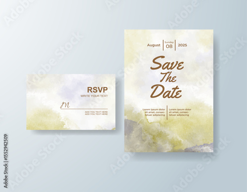 Wedding invitation with abstract splash watercolor