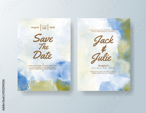 Wedding invitation with abstract splash watercolor