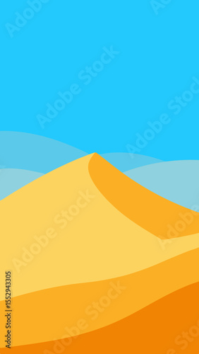 Stylized desert landscape with golden sand dunes under a bright blue sky