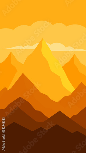 Vibrant orange and yellow abstract mountain landscape at sunset or sunrise