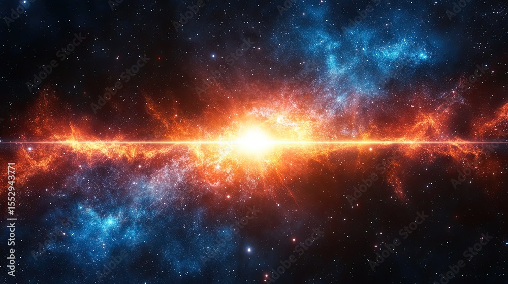 Naklejka premium Bright starburst in space with sharp light rays cutting through the darkness of the cosmos --