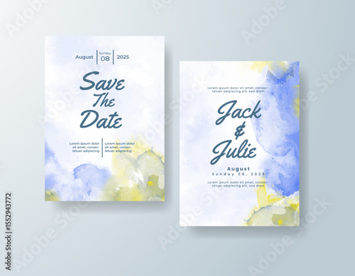 Wedding invitation with abstract splash watercolor