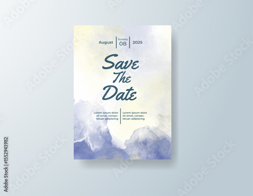 Wedding invitation with abstract splash watercolor
