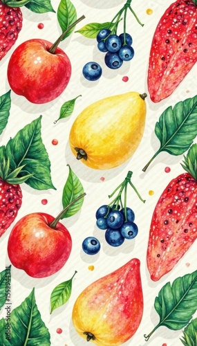 Vibrant watercolor exotic fruits seamless pattern, painting, illustration