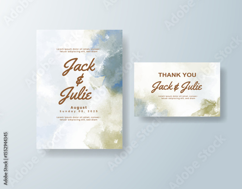 Wedding invitation with abstract splash watercolor