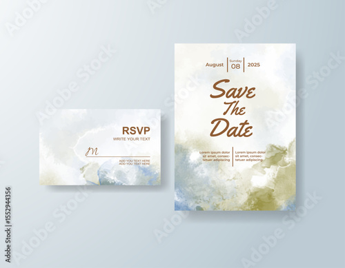 Wedding invitation with abstract splash watercolor