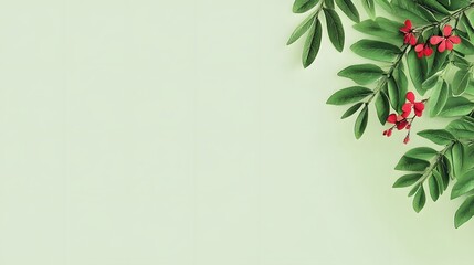 Green Leaf and Red Flower Corner Border Design