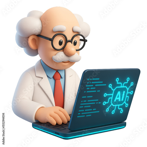 3D Scientist Working on Coding Projects with AI Technology