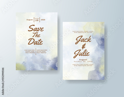 Wedding invitation with abstract splash watercolor