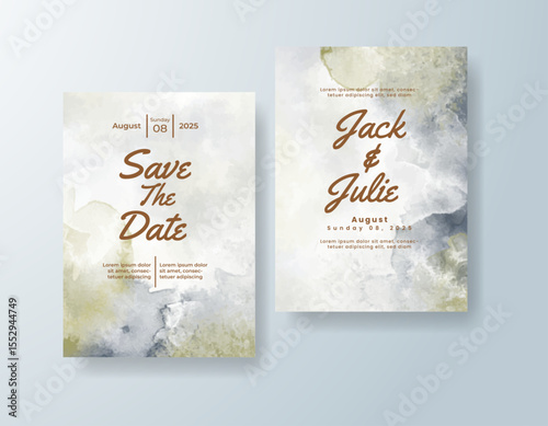 Wedding invitation with abstract splash watercolor