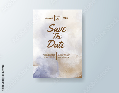 Wedding invitation with abstract splash watercolor