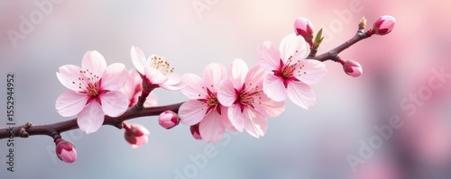 Delicate watercolor almond branch, blossoms in soft pink and white hues , art, design