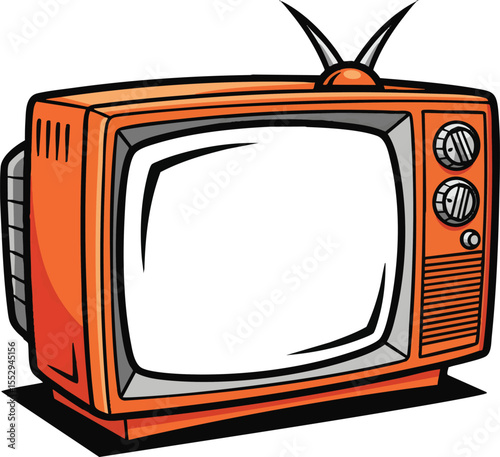 Vintage Orange Retro Television Cartoon Illustration