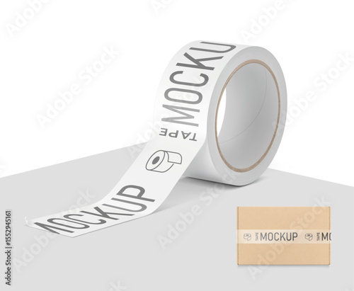 Blank adhesive tape roll mockup. Vector illustration isolated on white and grey background. Easy to use for presentation your product, idea, design. EPS10.