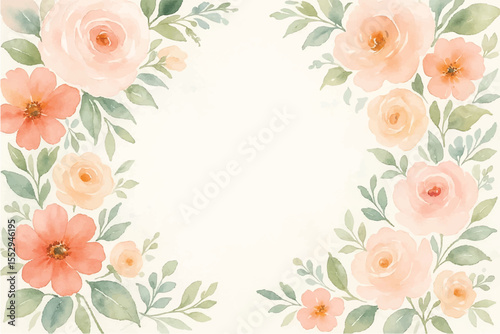 Vintage floral background with romantic pink roses, elegant frame, and decorative hearts for a wedding or Valentine's Day card design