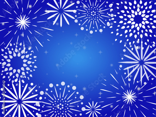 花火と夜空の背景　日本の夏の夜空の風景イラスト