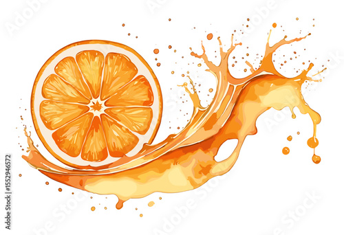 Vibrant Orange Slice with Dynamic Juice Splash on White Background for Freshness and Citrus Concept