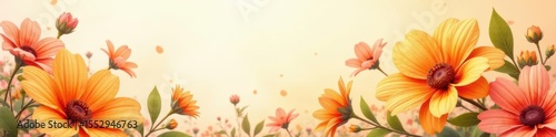 Sun-drenched oranges & delicate blooms, watercolor style , healthy, bloom