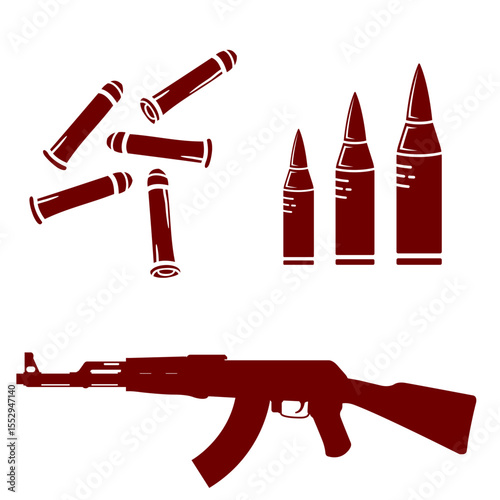 vector illustration set of images of firearm bullets