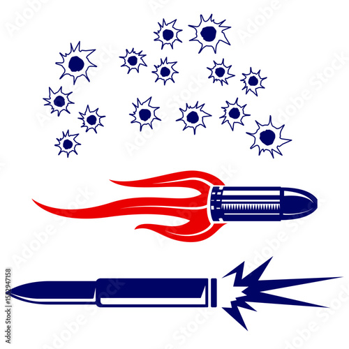 vector illustration set of images of firearm bullets