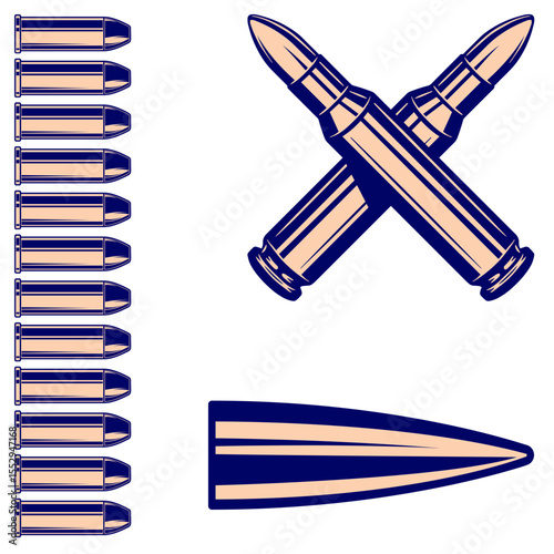 vector illustration set of images of firearm bullets