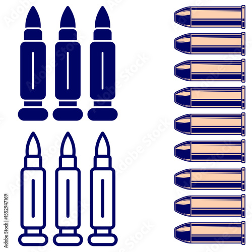 vector illustration set of images of firearm bullets