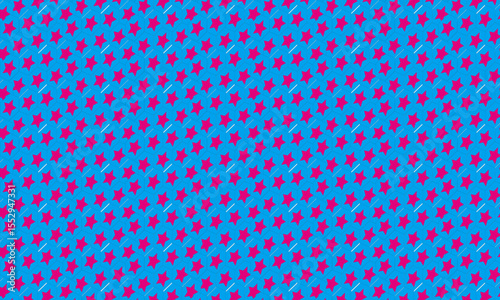 
Modern pop art style star pattern with pink stars on blue background, fun seamless vector for celebration, kids party, cartoon design and textile print.



