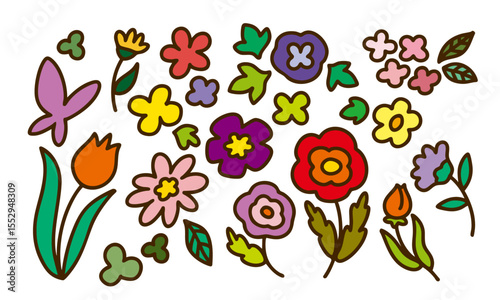botanical flower icon set 1